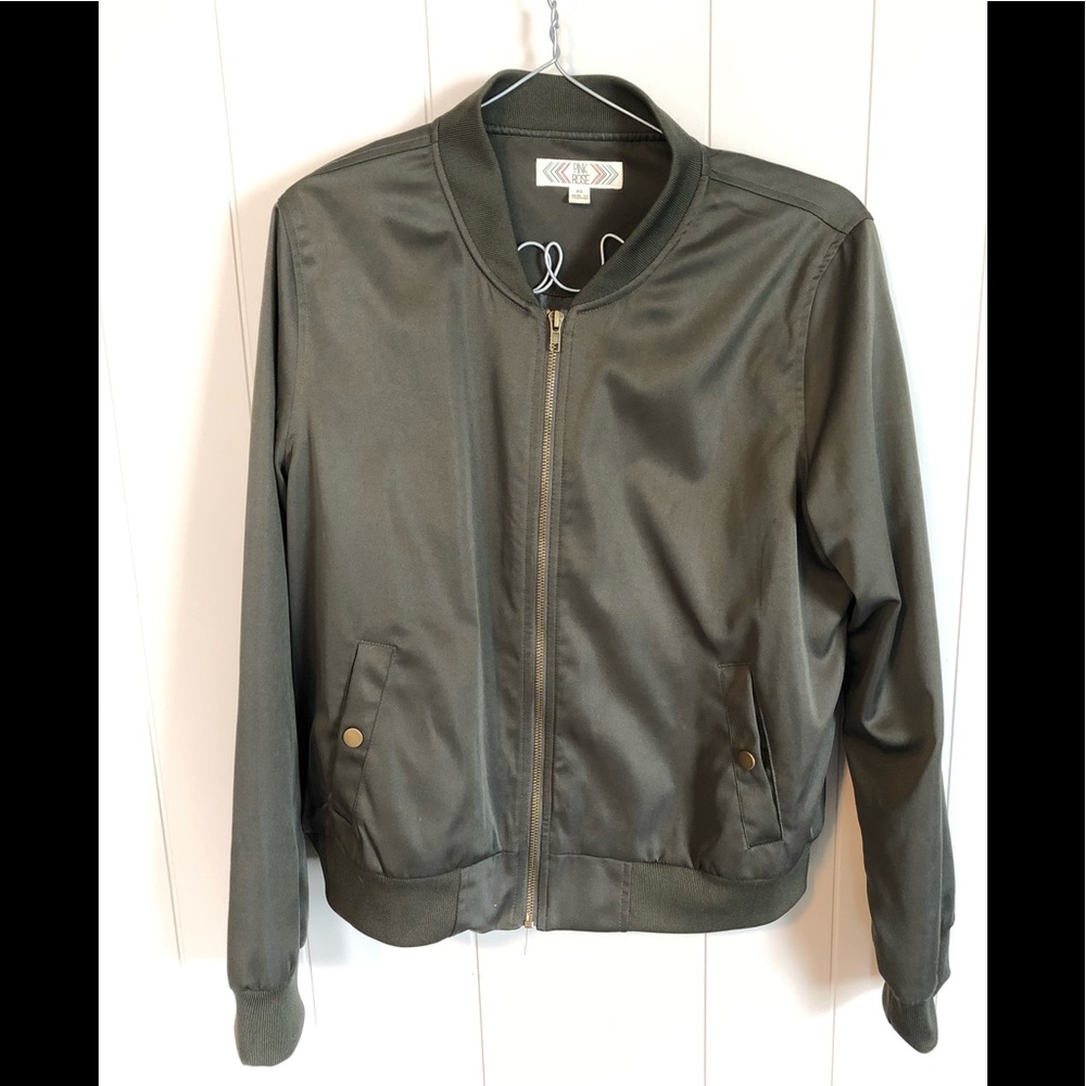 PINK ROSE silky green zip up light weight jacket
